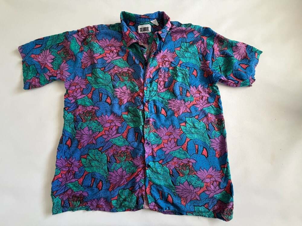Islander Vintage Pants Floral Tropical Rayon Bright 80s Cactus Print